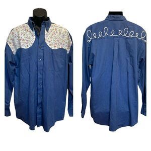 Vintage Van Heusen Studio Western Shirt Floral Rope Design Boho Cowboy Sz L Tall